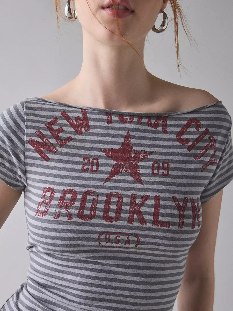 Women's Pure Cotton Printed Striped T-Shirt