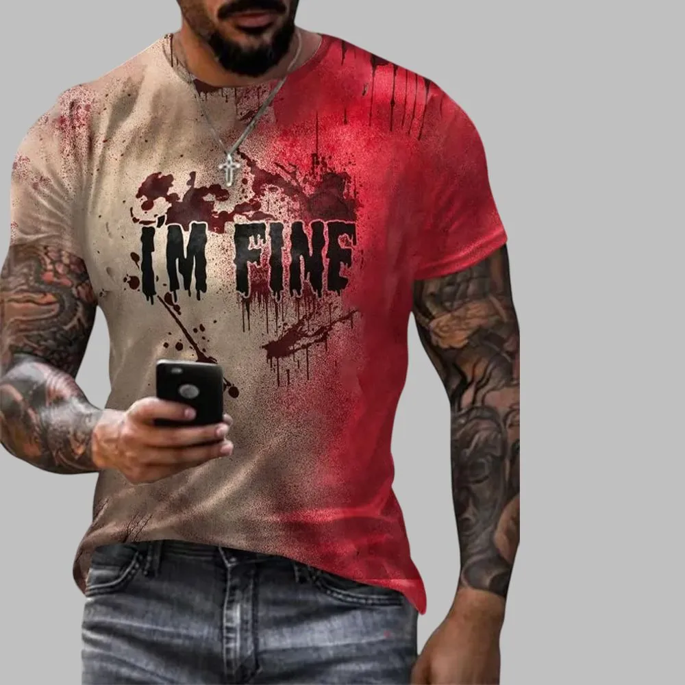 2025 Halloween Men’s Blood-Printed I’m Fine T-Shirt