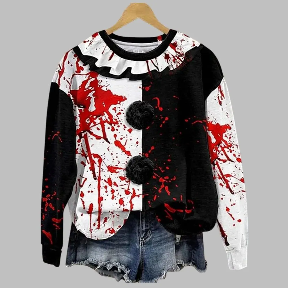 Women’s Artistic Clown Bloody Halloween Print Casual Sweatshirt