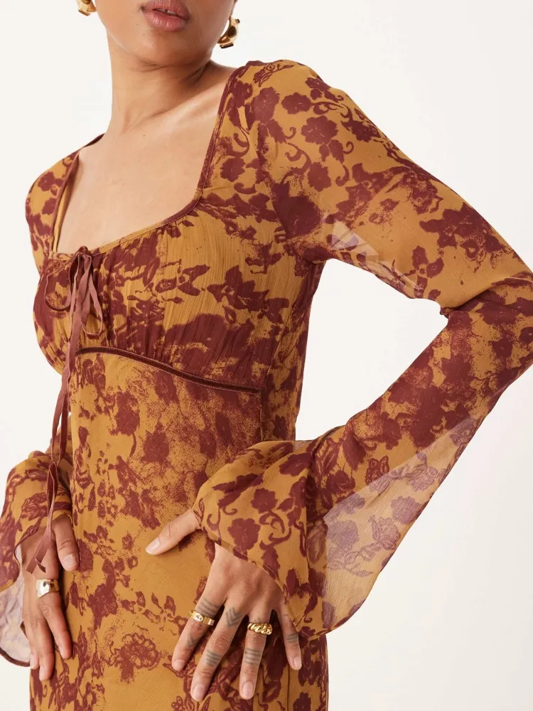 Abstract Floral Print Scoop Neck Dress
