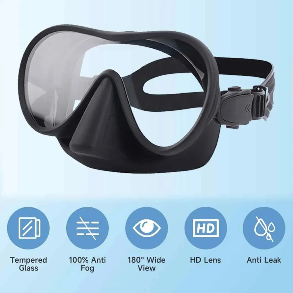 Black Full-Coverage Adjustable Adult Scuba Diving Mask