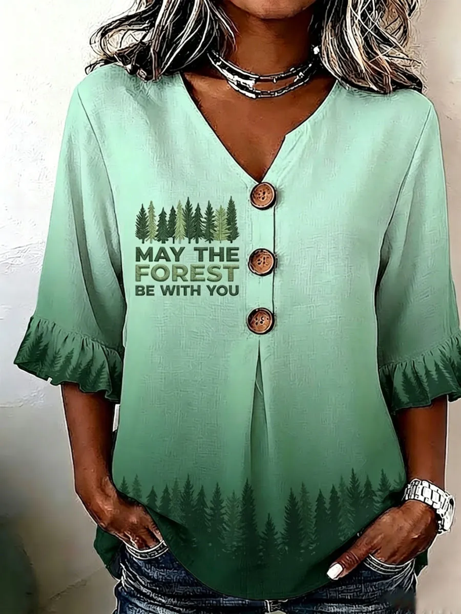 Women'S May The Forest Be With You Printed Casual TOP