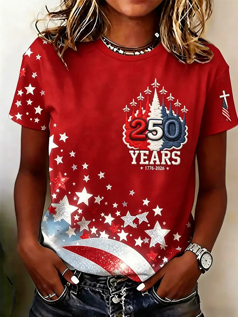 Women's Casual USA 250th Celebration Print Short Sleeve T-shirt