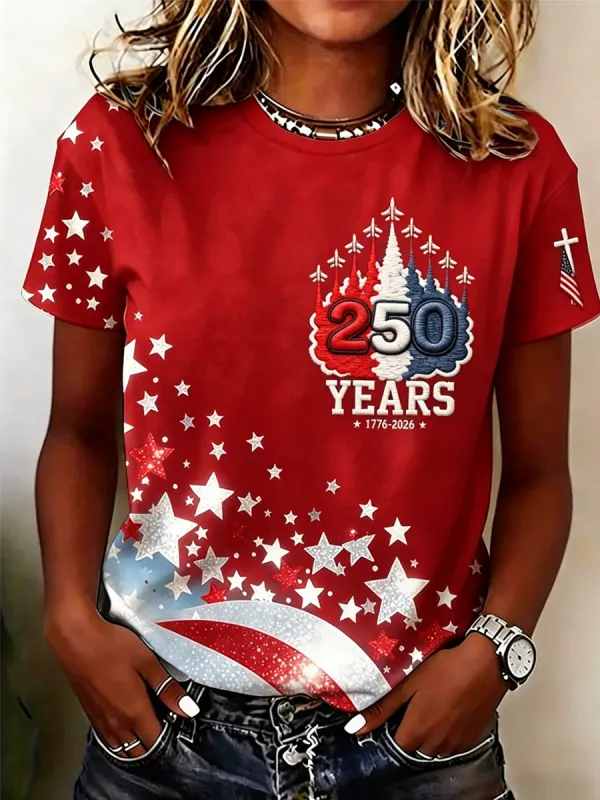 Women's Casual USA 250th Celebration Print Short Sleeve T-shirt