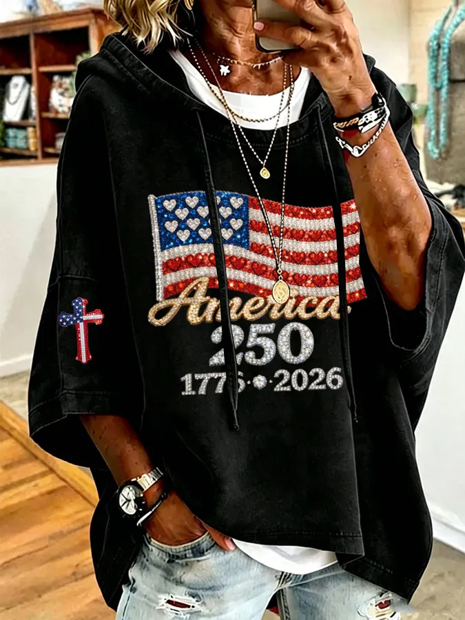 Women'S American Flag Printed Super Large Hoodie