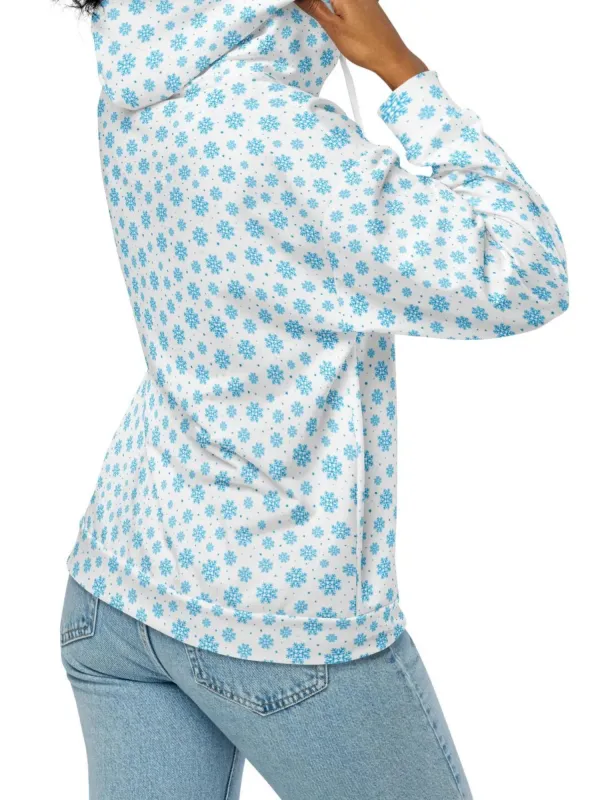 Front Zipper Snowflake Patterm Hoodie