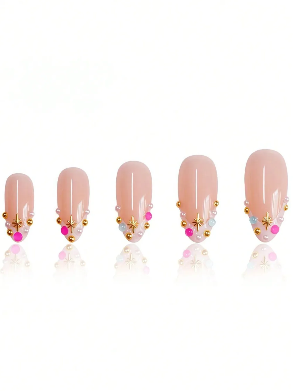 Nailhour Nude 24pcs White French Stiletto Medium False Nails