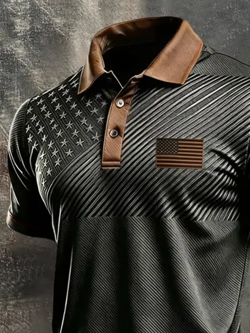 Men'S America Flag Print Casual Polo Shirt