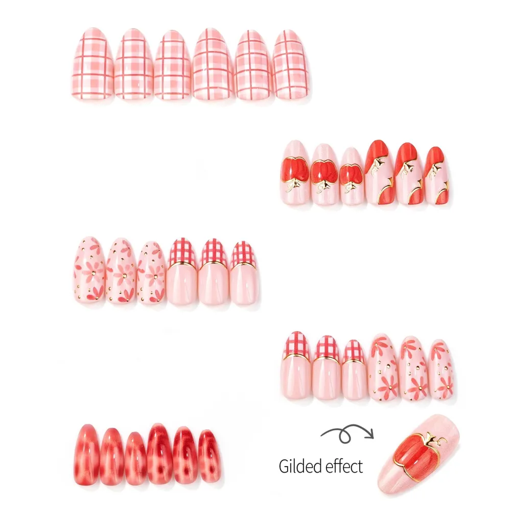 Nailhour 30Pcs Sweet Pumpkin 3D Medium Almond French Press On Nails