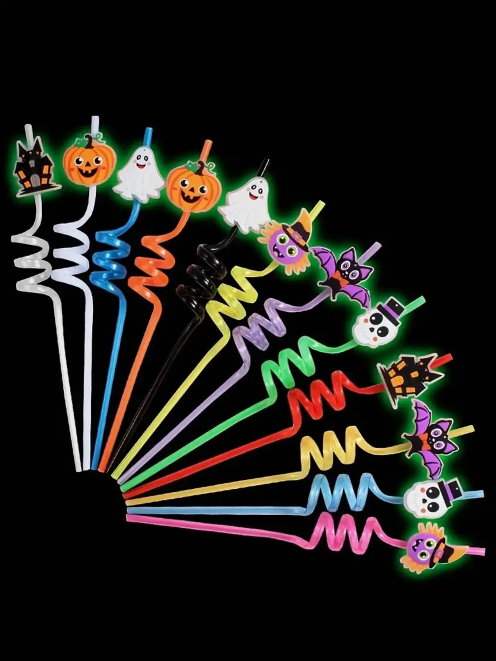 12Pcs Halloween Theme Night Light Decorative Straws