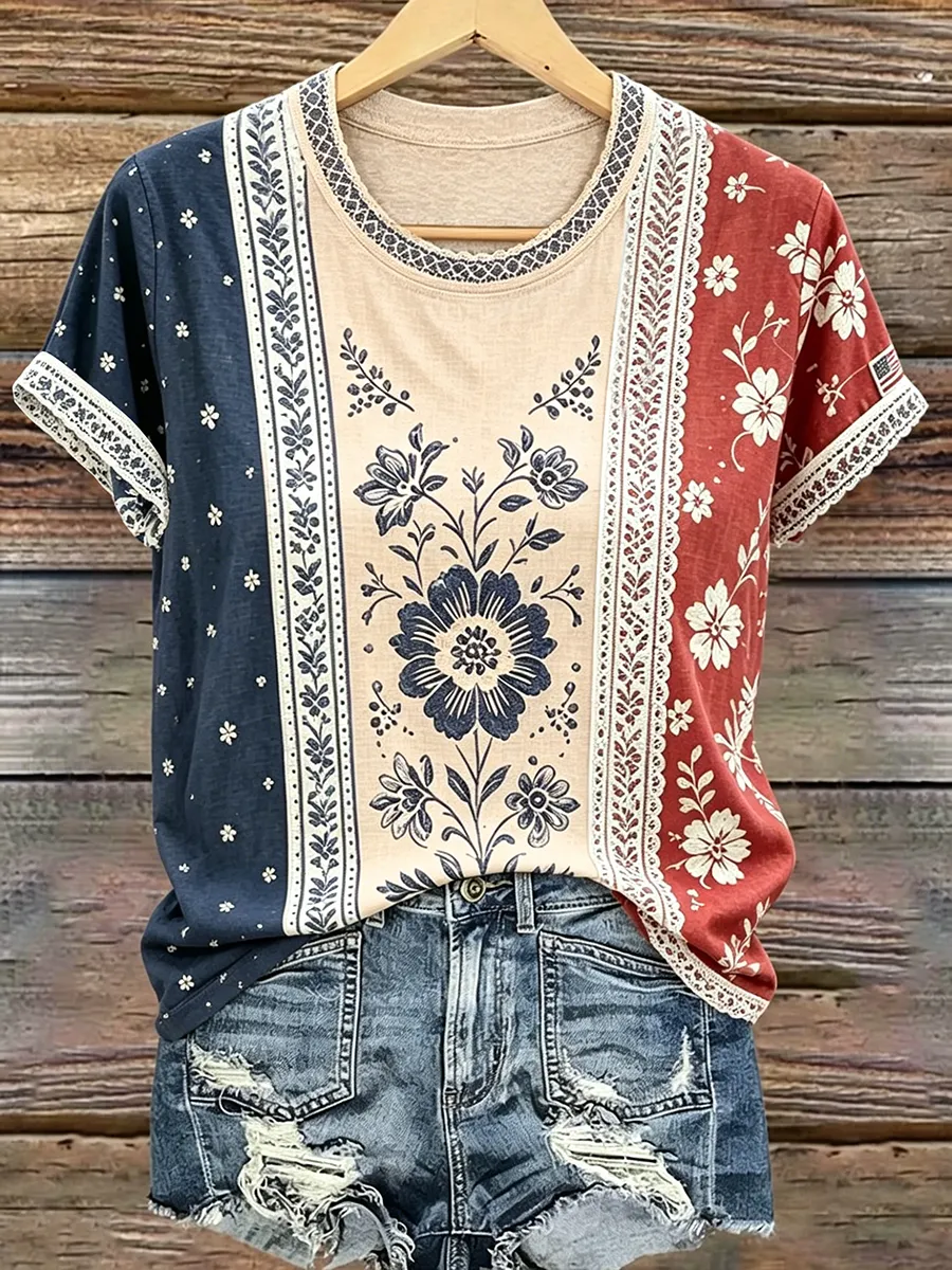 Women's casual retro American 250th T-shirt