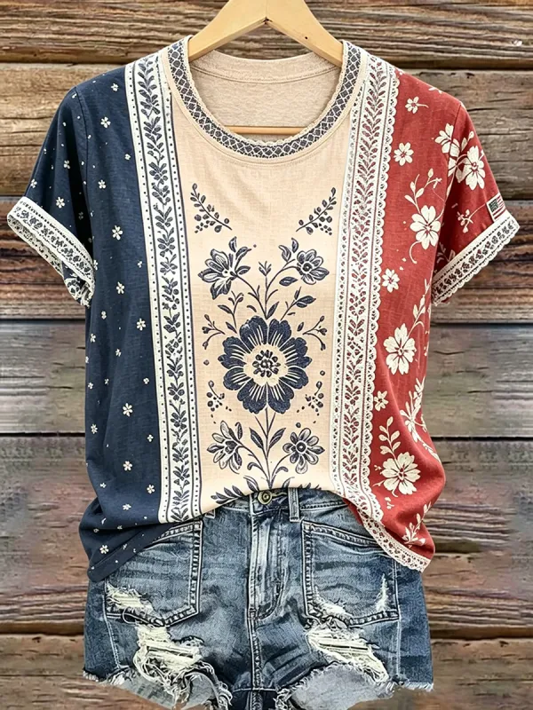 Women's casual retro American 250th T-shirt