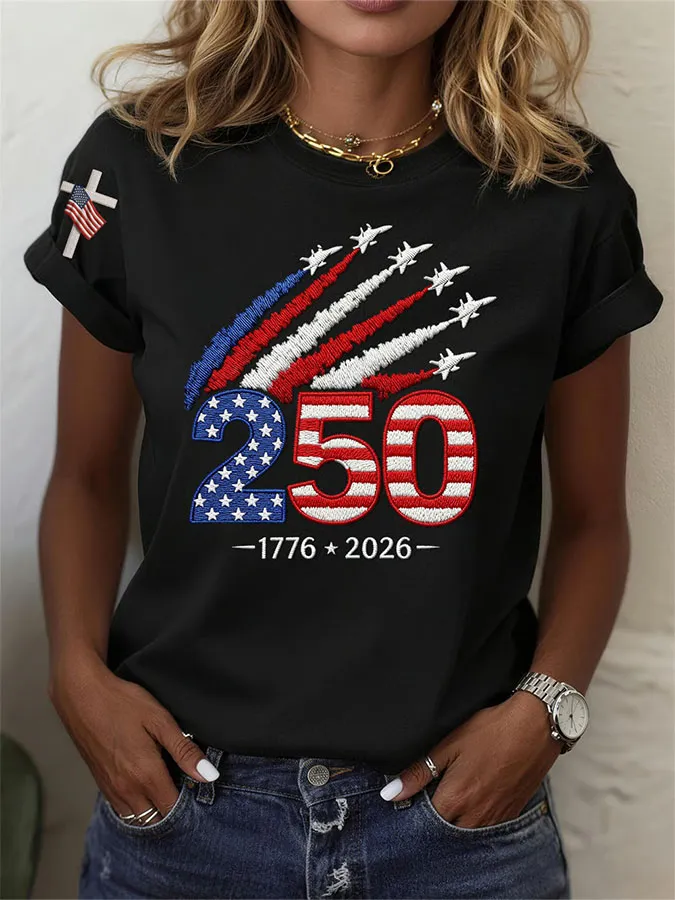Women'S American Independence Day 250Th Anniversary Printed Round Neck Short Sleeve T-Shirt