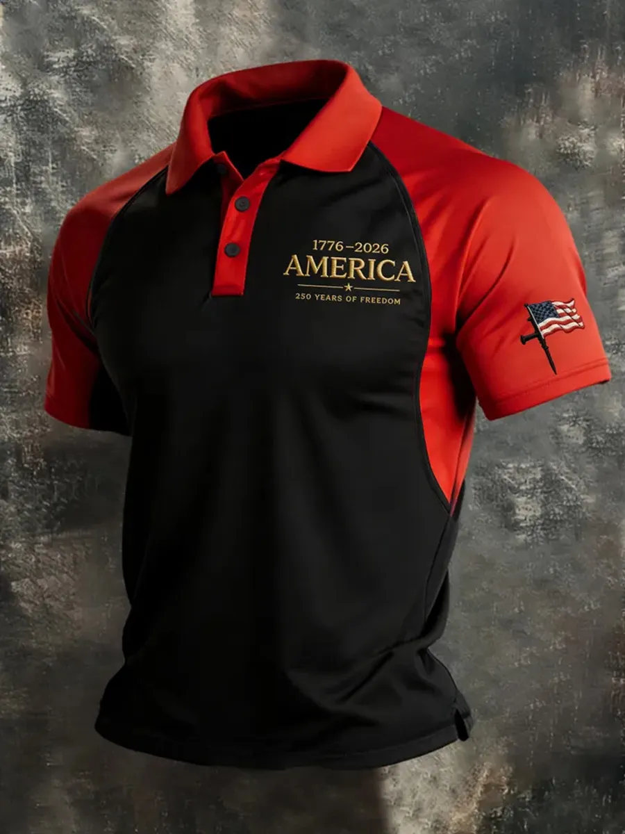 Men's Retro 250th Anniversary American Short-Sleeve Polo Shirt