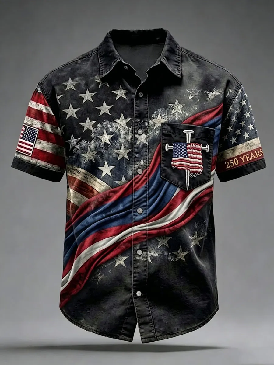Men's Retro American 250th Anniversary Short-Sleeved  Shirt