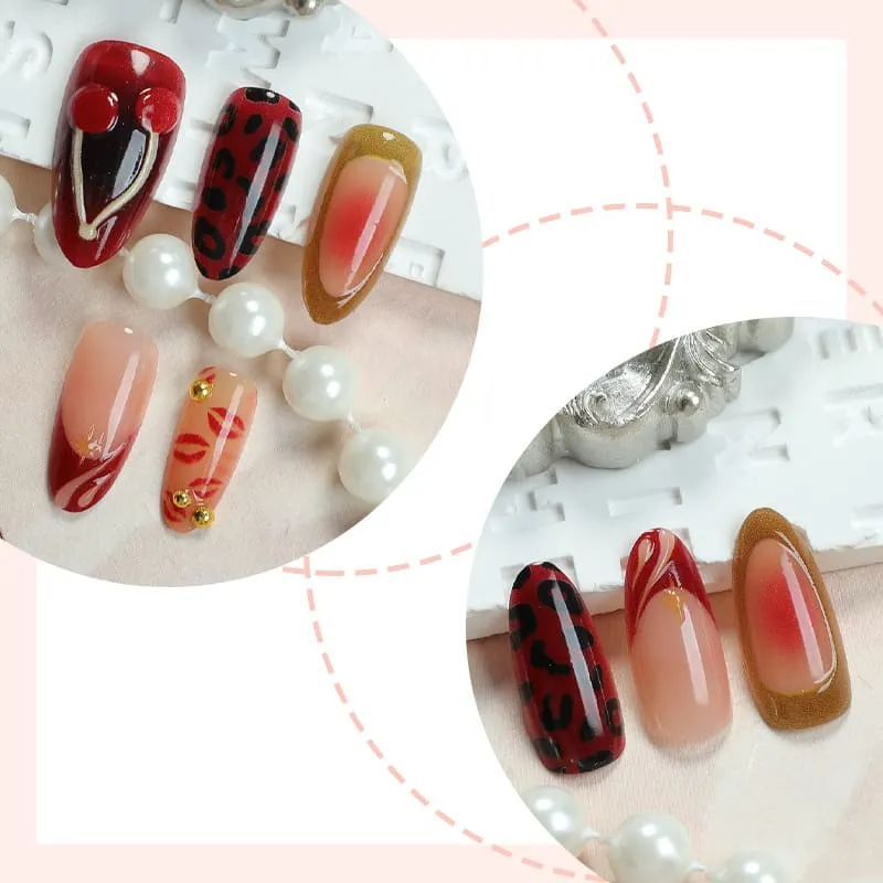 Nailhour 30Pcs Gilded 3D French Medium Almond Press On Nails
