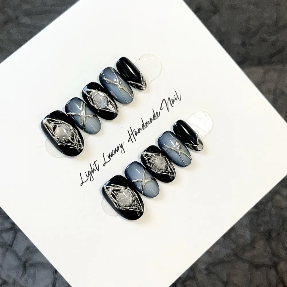 Nailhour 10Pcs Glitter Multicolor Gothic Short Oval Press On Nails