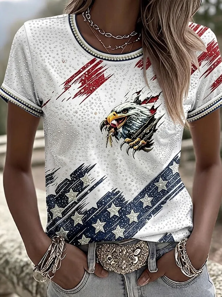 Women's casual American 250th anniversary celebration printed short sleeved T-shirt