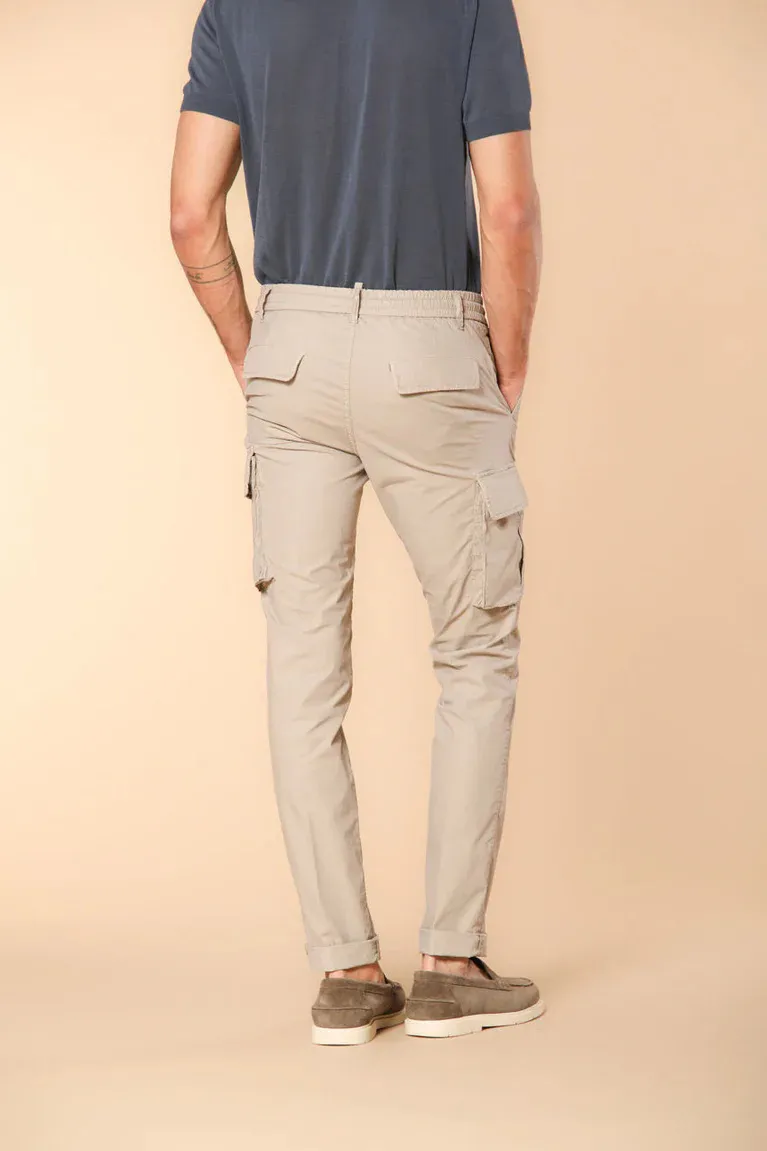 Men's Light Beige Slim Fit Parachute Fabric Cargo Pants with Large Pockets