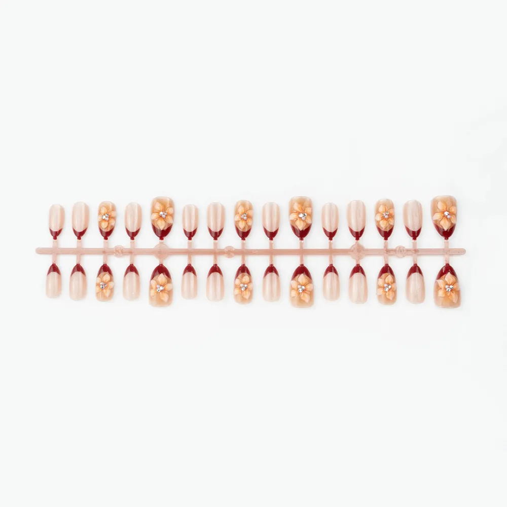 Nailhour 30Pcs Brown 3D French Medium Almond Press On Nails