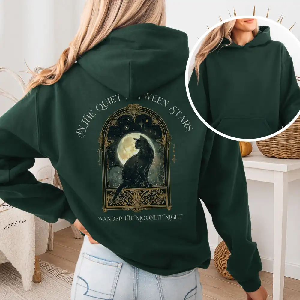 In the Quiet Between Stars Moonlit Cat Hoodie