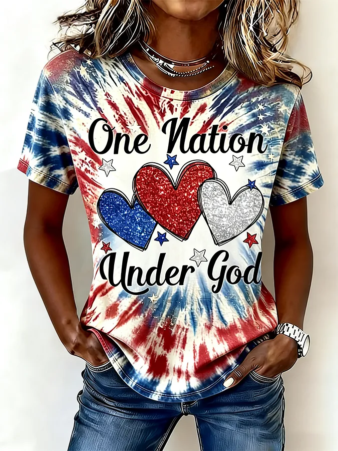 Women's 1776 Independence Day Flag Print Casual T-shirt