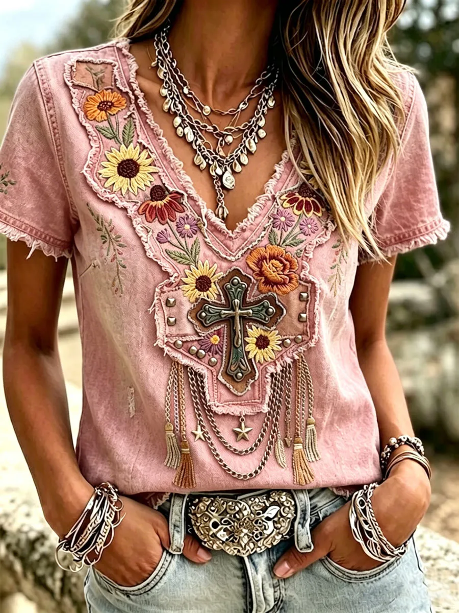 Women'S Casual Retro Western-Style Faith T-Shirt