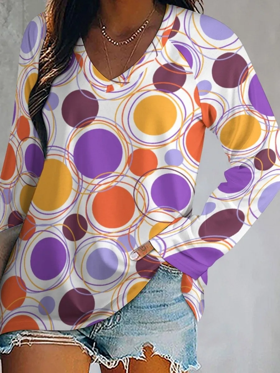 Contrast Color Circle Print T-Shirt