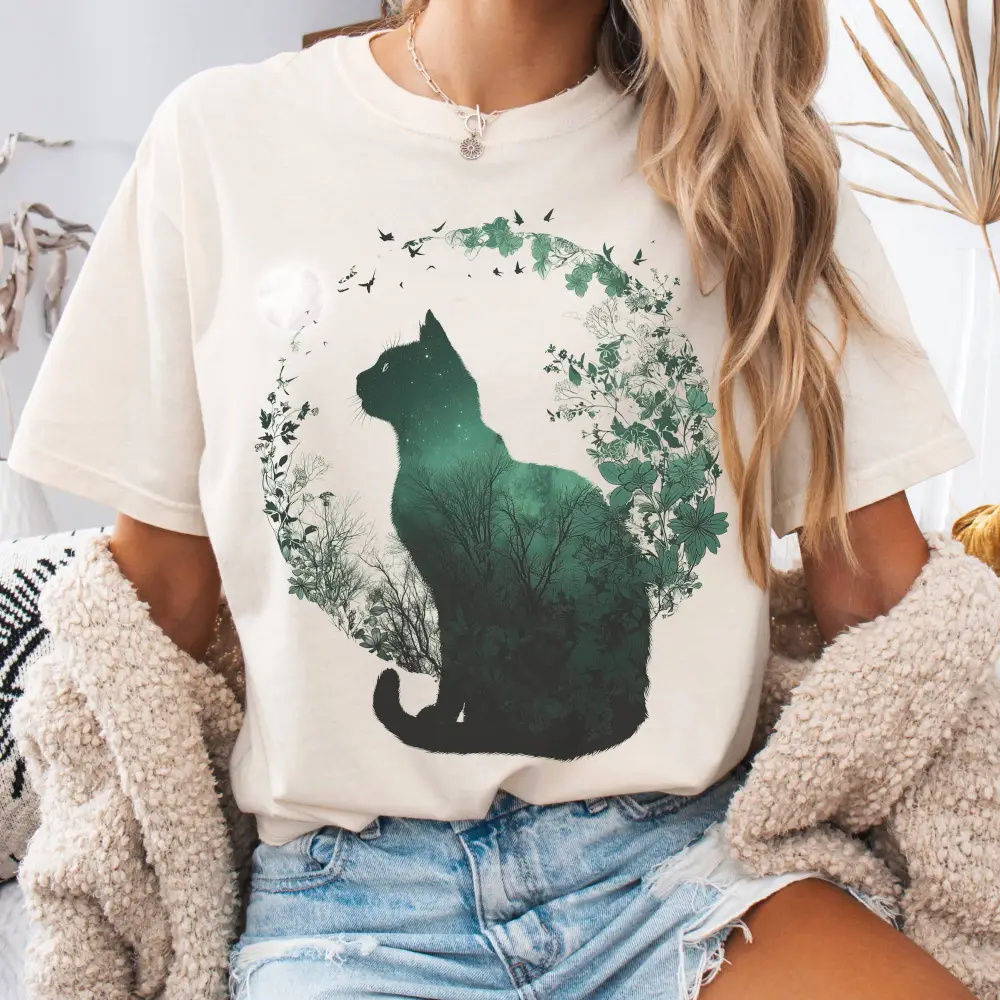 Midnight Cat In The Forest T-shirt
