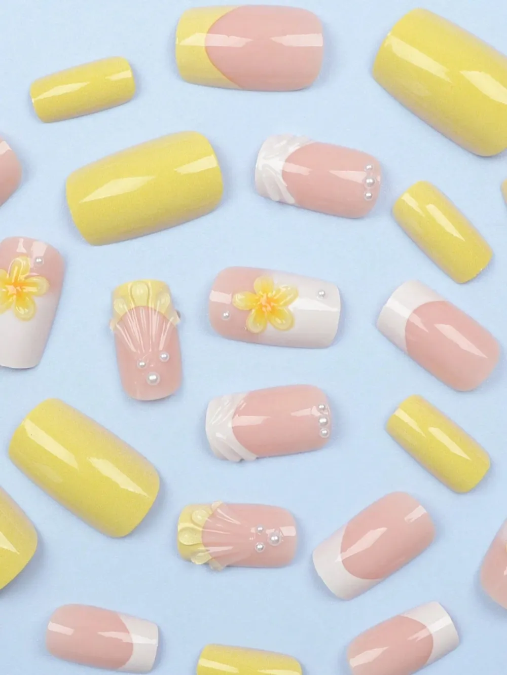 Nailhour 24pcs Medium Rectangular Gradient Yellow Fake Nails