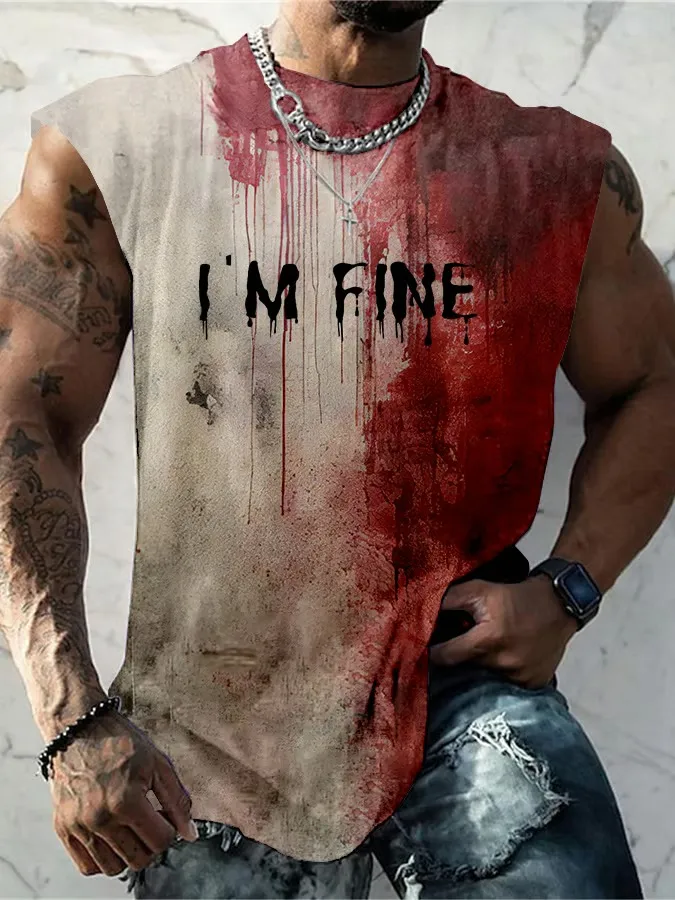 Men'S Bloody I'M Fine Halloween Print Vest