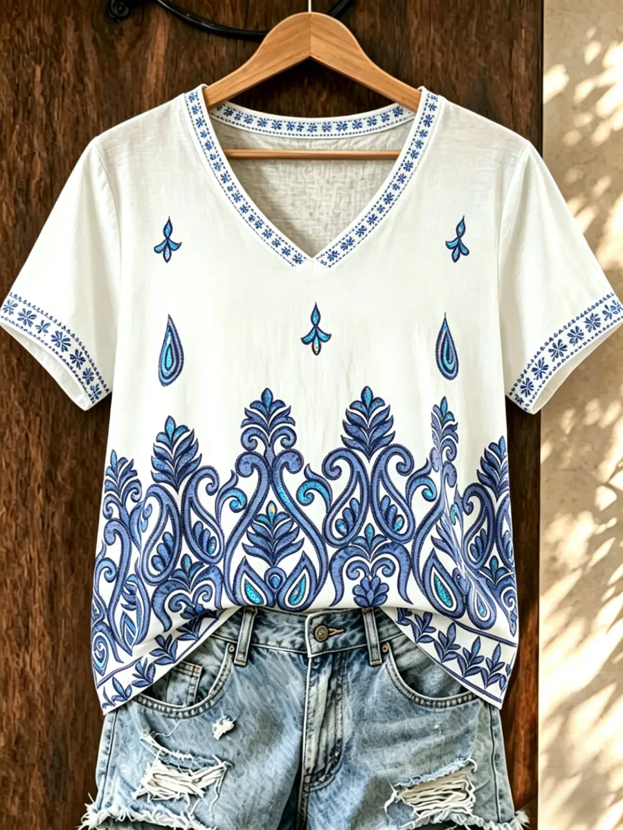 Women'S Retro Casual Art Printed T-Shirt