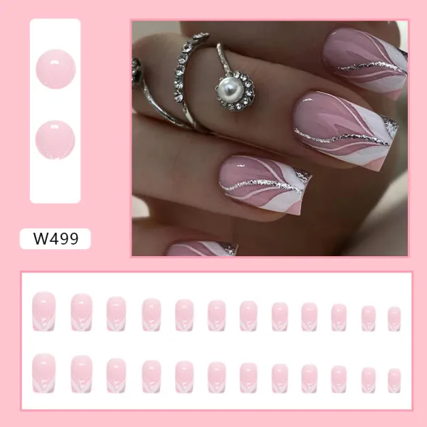 Nailhour Square Pink 24Pcs Wedding Office Press On Nails