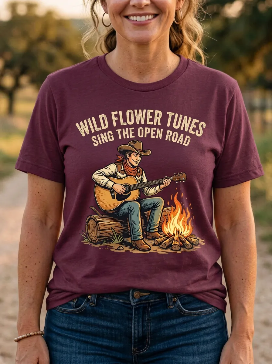 Western-Inspired Graphic Women's Country Music Crew-Neck T-Shirt