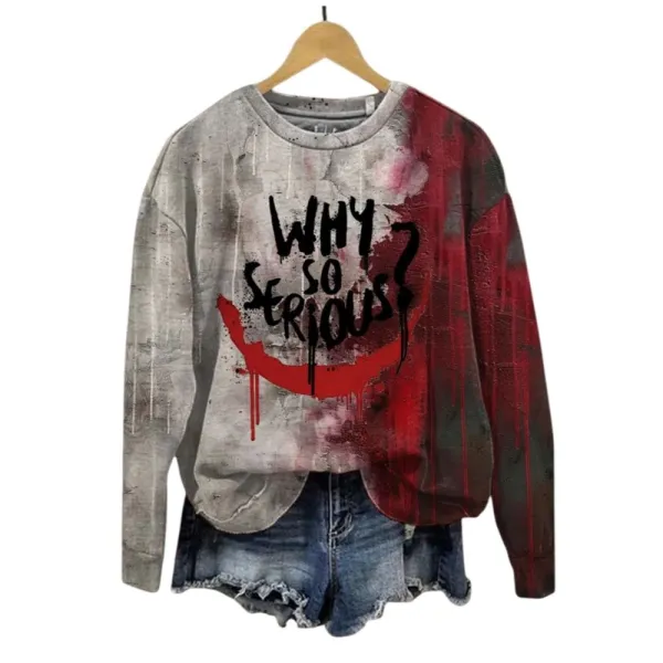 2025 Halloween Horror Bloody Why So Serious Print Casual Sweatshirt