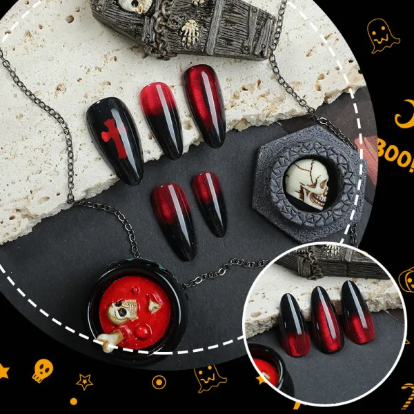 Nailhour 24Pcs Halloween Party Long Cat Eye Stiletto Press On Nails