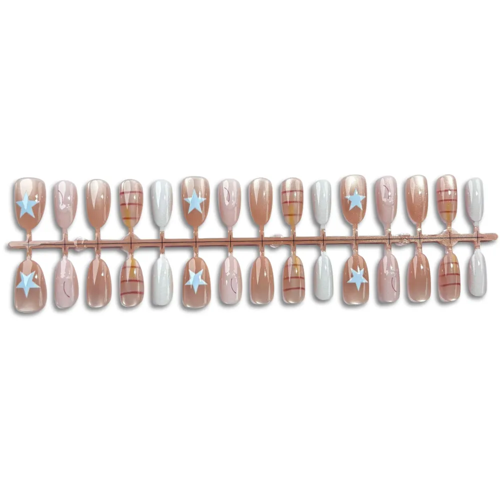 Nailhour 30Pcs 3D Nude Medium Oval Cat Eye Press On Nails