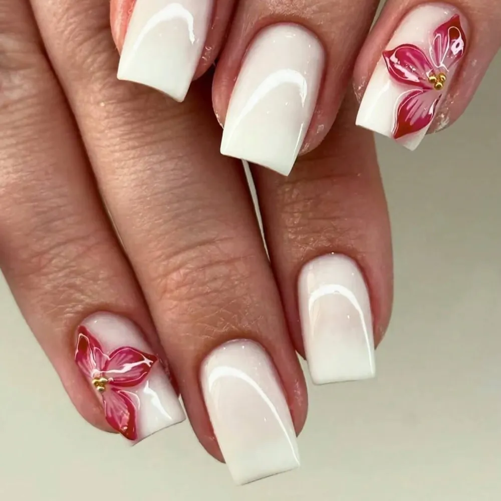 Nailhour 24Pcs Minimalist 3D Medium Square Press On Nails