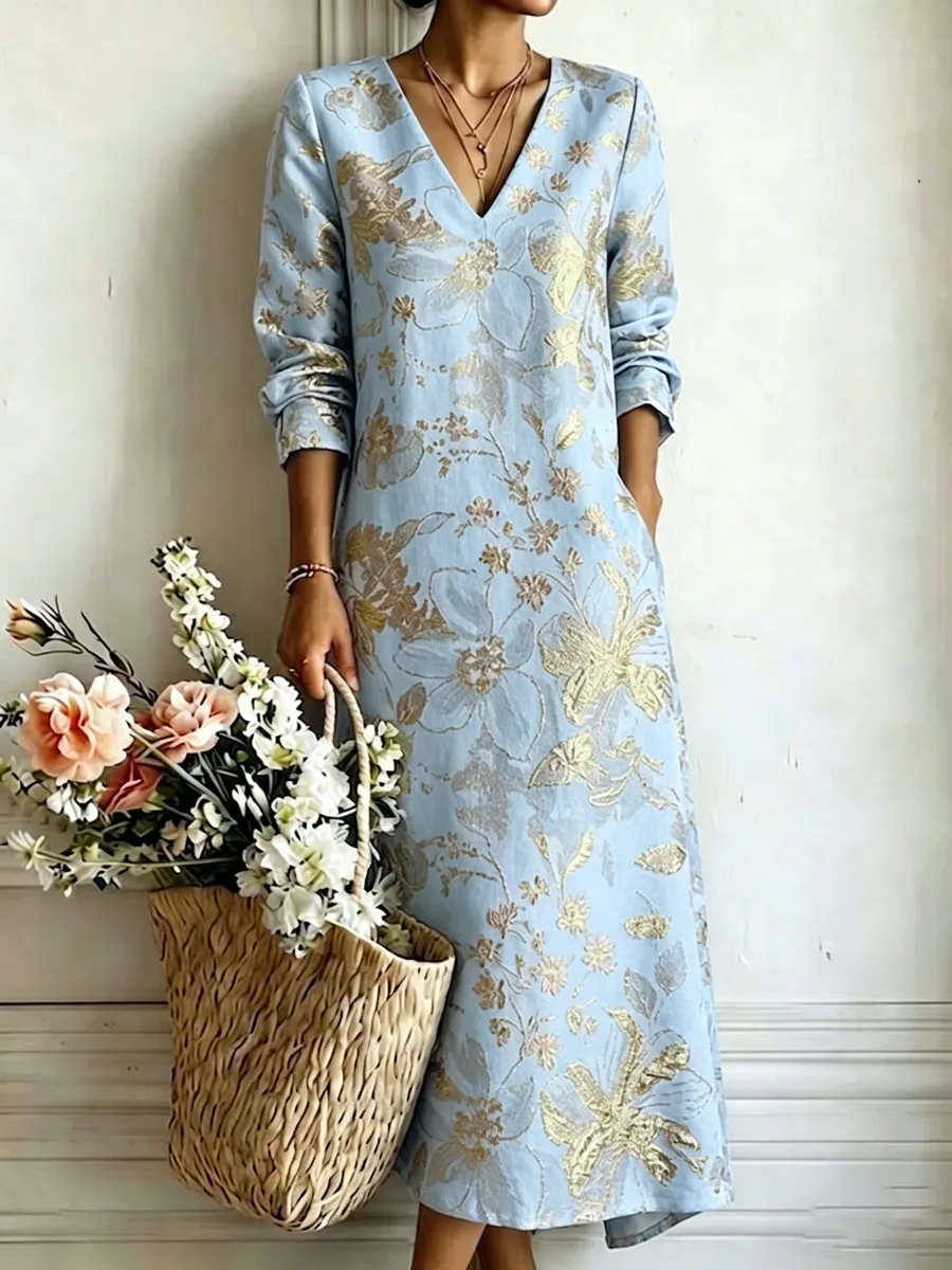 Women'S Cotton And Linen Casual Printed Dress