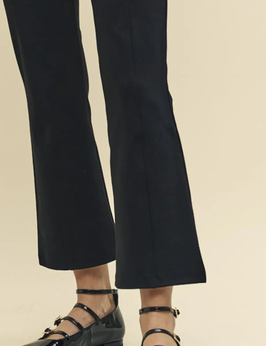 Black Cropped Kick Flare Trousers