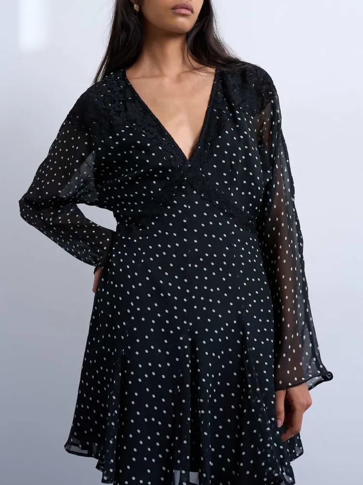 Polka Dot V-Neck Mini Dress