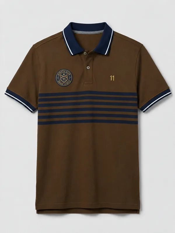 Men's Athletic Club 11 Logo Striped Printed Polo Shirt
