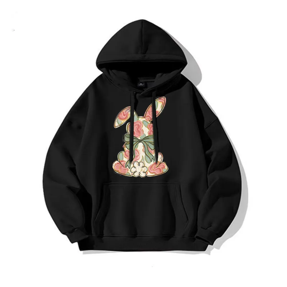 Floral Rabbit Printed Loose Hoodies