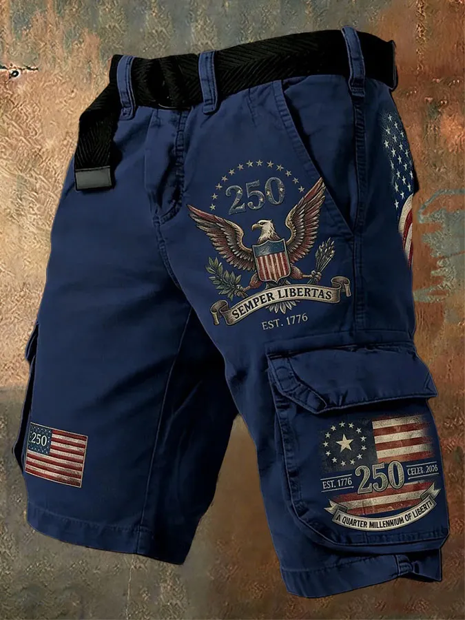 Men'S 250Th Anniversary Celebration Of American Independence Day Retro Work Shorts (Belt Not Included)