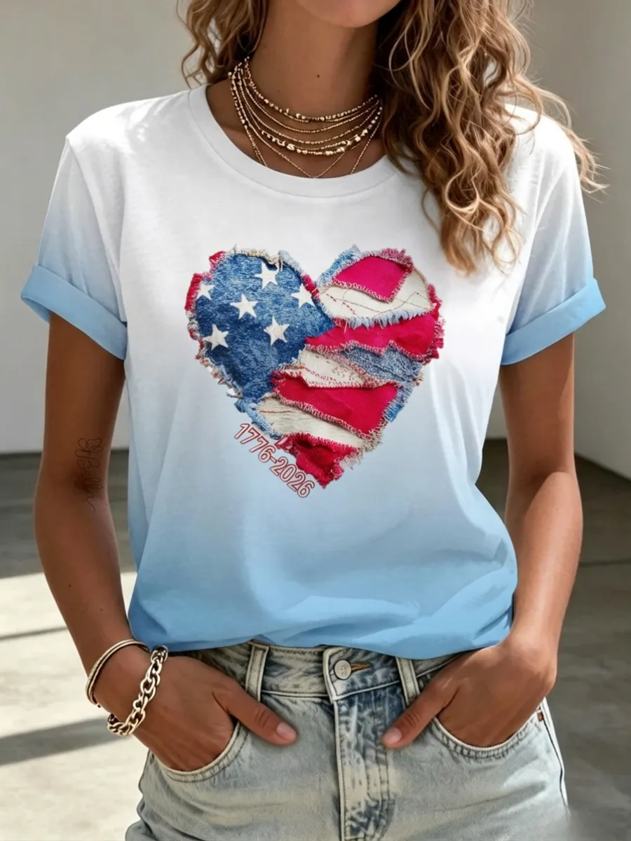 Women's 250 Years Of Freedom Flower Art Print T-shirt