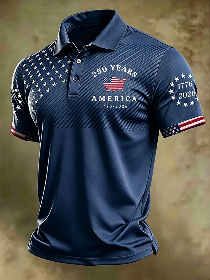 Men'S America Flag Print Casual Polo Shirt