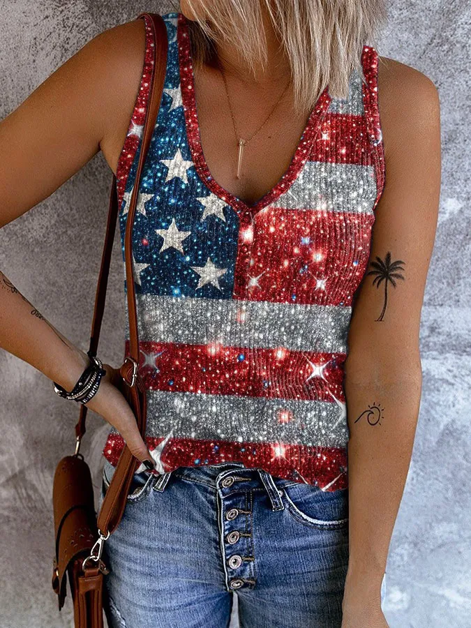 Women's American Flag Printed Sleeveless Tank Top