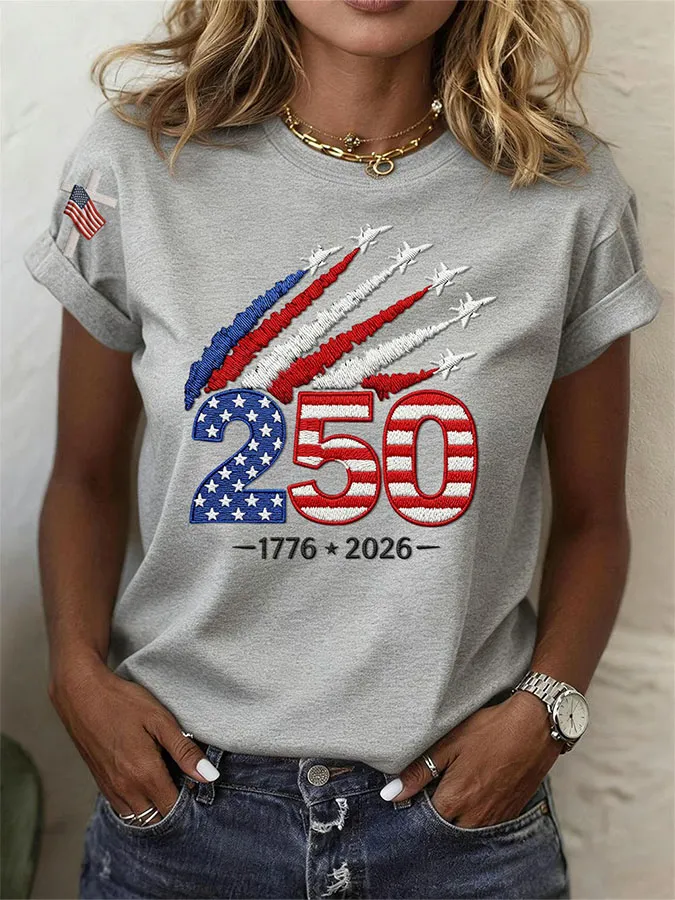 Women'S American Independence Day 250Th Anniversary Printed Round Neck Short Sleeve T-Shirt