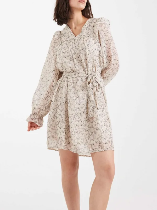 Tied Floral Ruffle Sleeve Dress