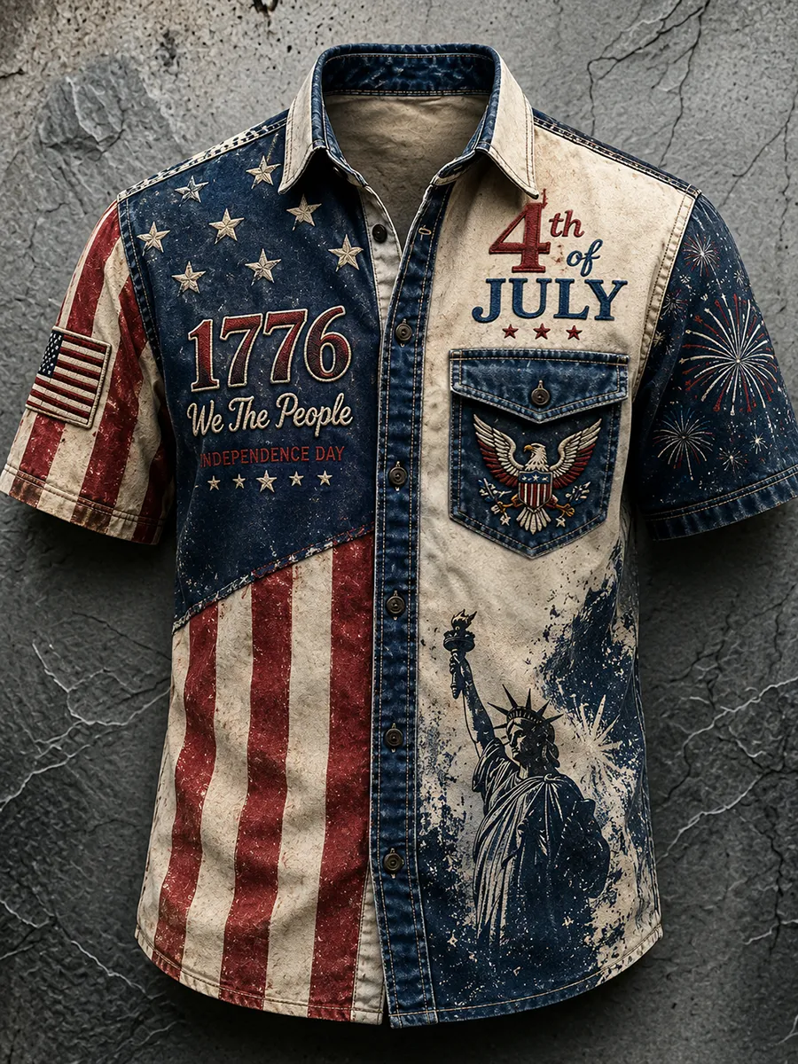 Men's 1776 Independence Day Statue of Liberty Vintage Wash Shirt